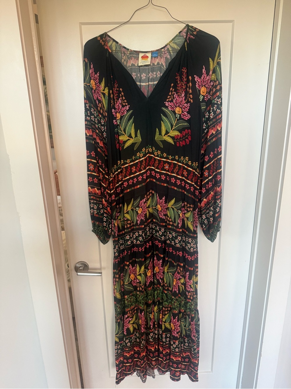 FARM Rio Black Maxi Dress with Pink & Green Floral Print